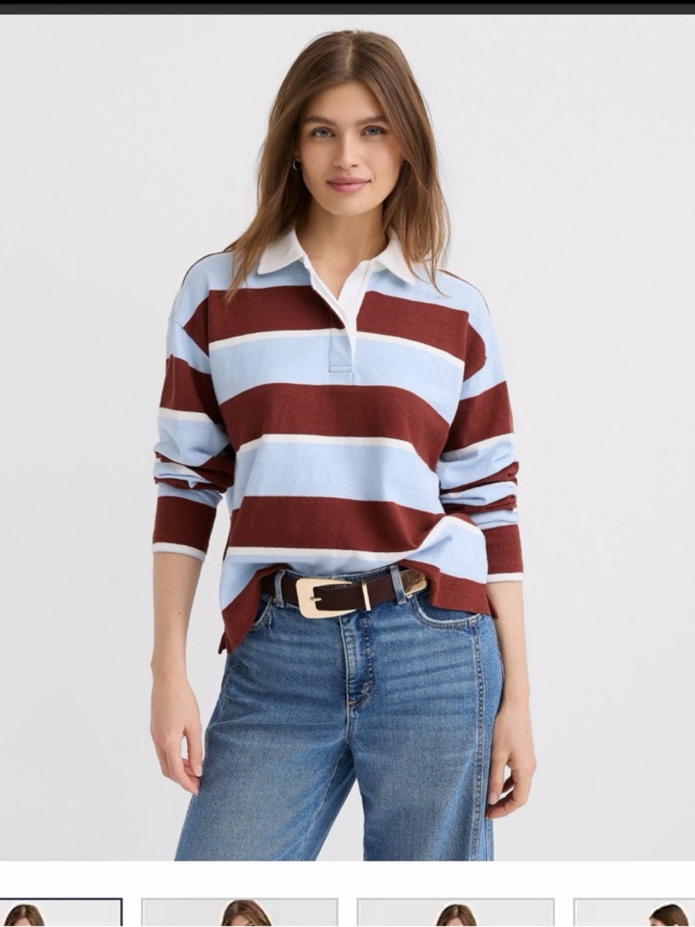 LOFT Striped Rugby Polo in Light Blue and Brown